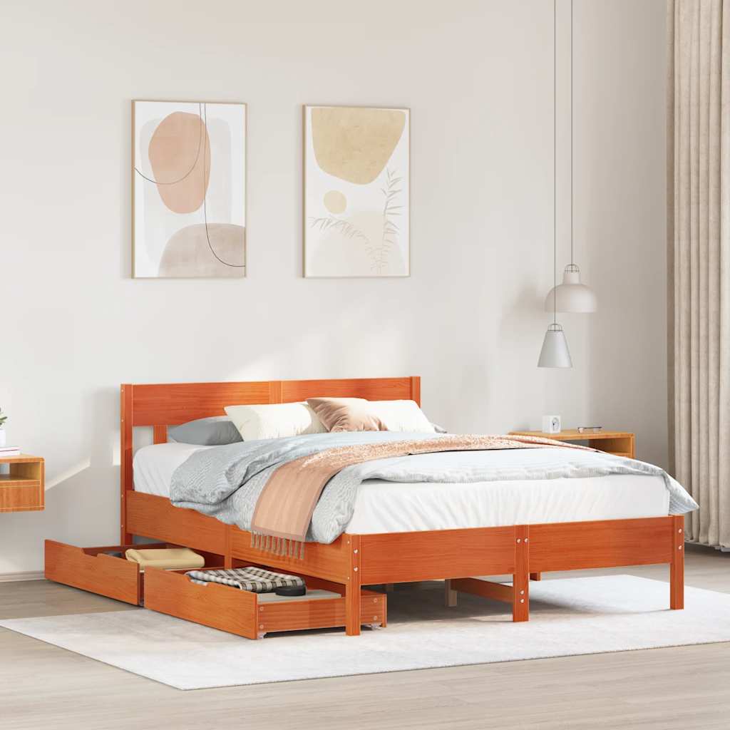 Vetonek Estructura de cama sin colchón madera maciza marrón 120x190 cm