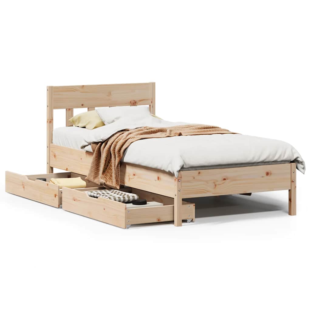 Vetonek Estructura de cama sin colchón madera maciza de pino 90x190 cm