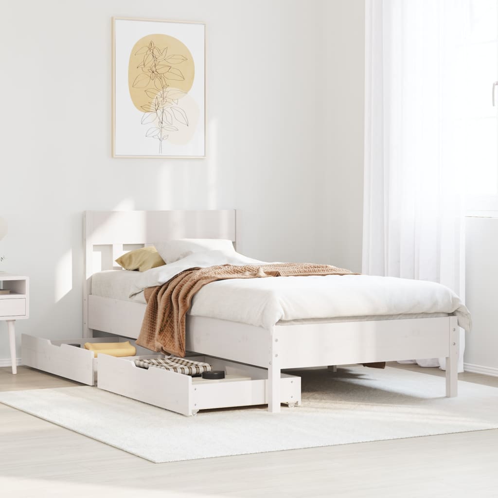 Vetonek Estructura de cama sin colchón madera maciza blanca 75x190 cm