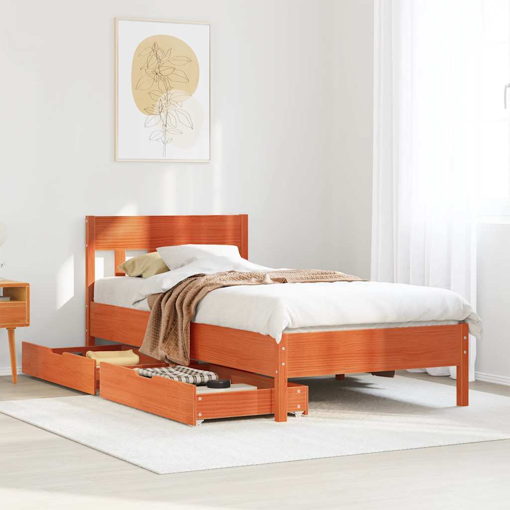 Vetonek Estructura de cama sin colchón madera maciza marrón 75x190 cm