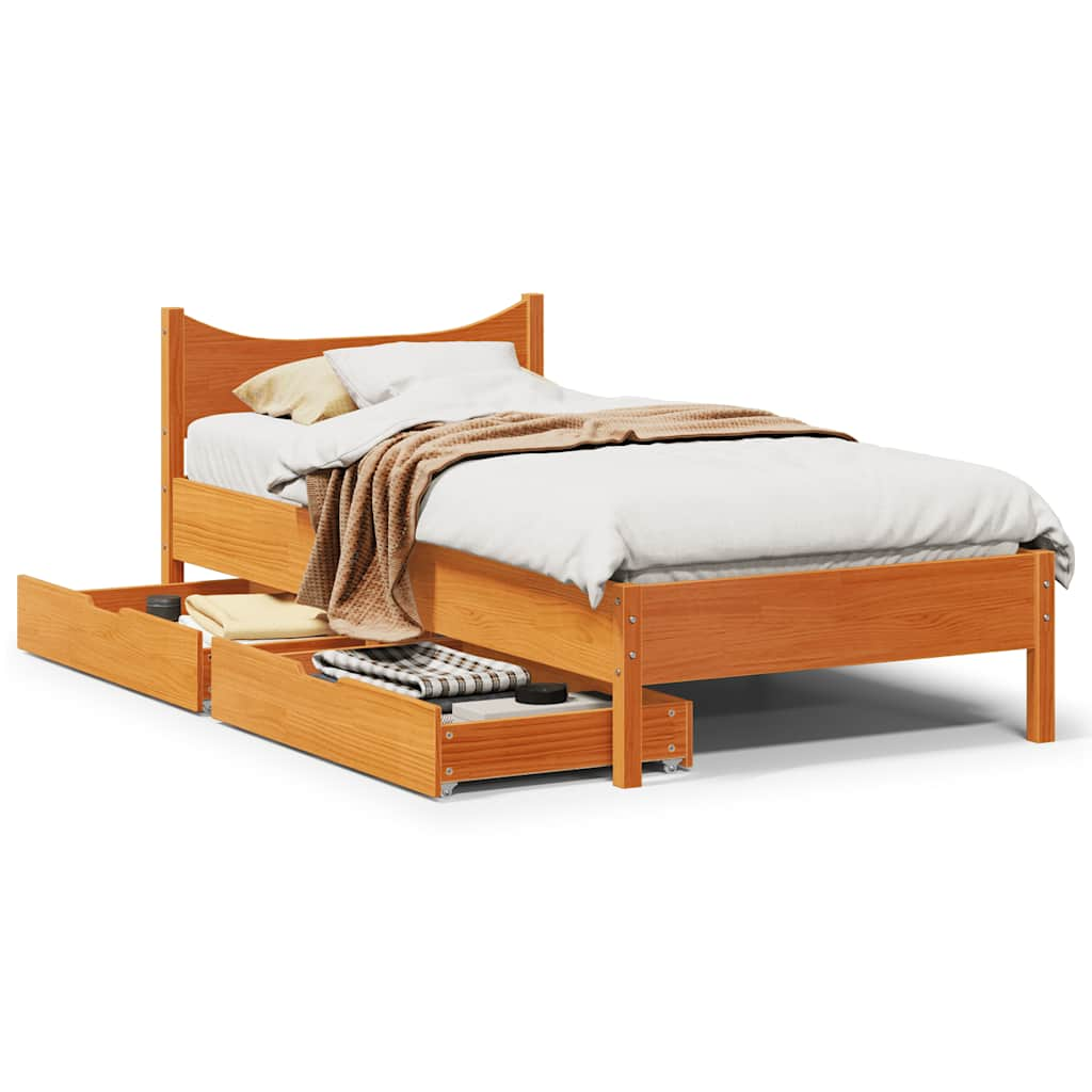 Vetonek Estructura cama con cajones madera maciza pino marrón 90x200 cm