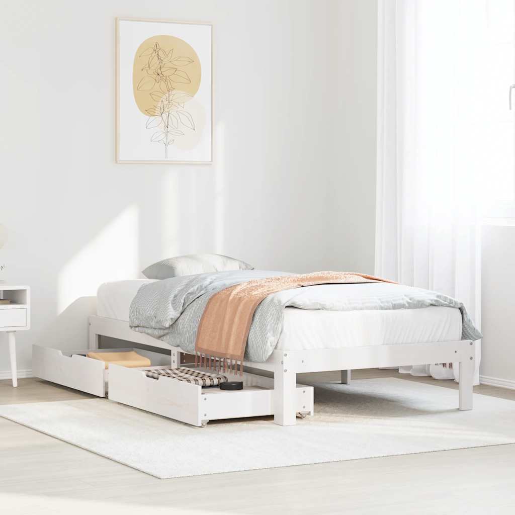 Vetonek Estructura cama con cajones madera maciza pino blanca 90x190 cm