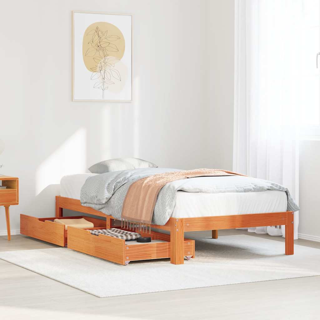 Vetonek Estructura cama con cajones madera maciza pino marrón 90x200 cm