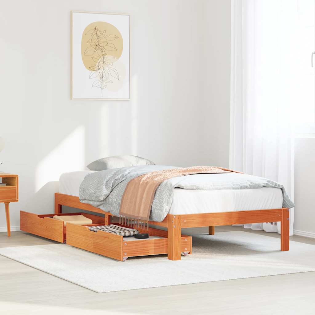 Vetonek Estructura cama con cajones madera maciza pino marrón 100x200cm