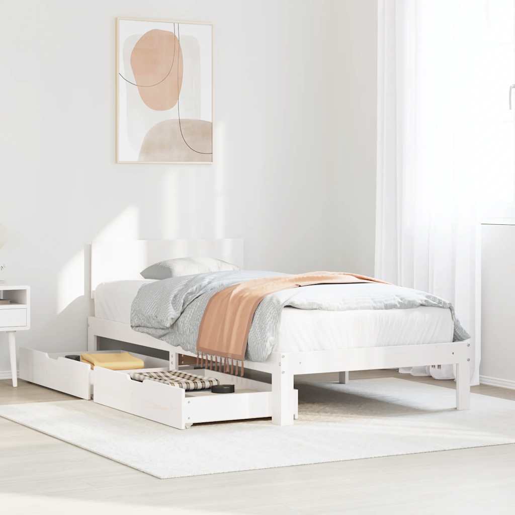 Vetonek Estructura cama con cajones madera maciza pino blanca 90x190 cm