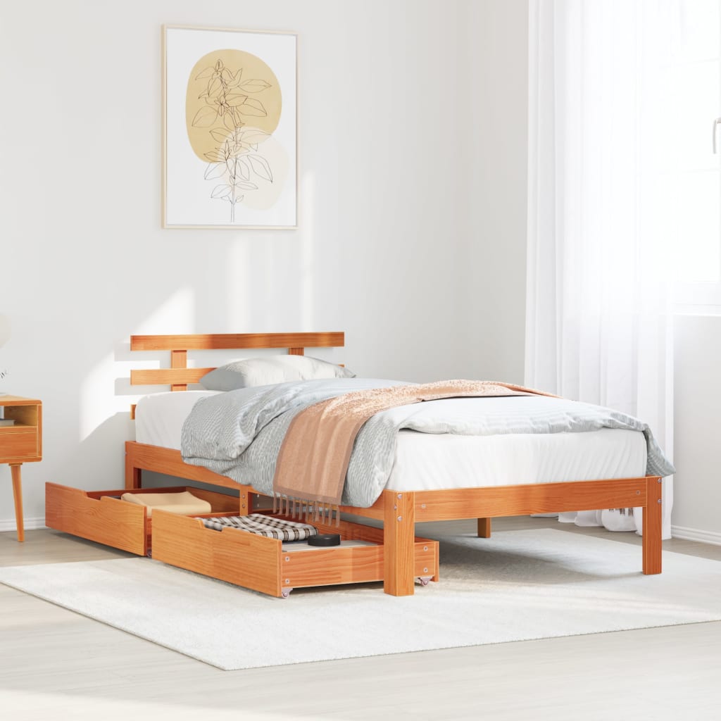 Vetonek Estructura cama con cajones madera maciza pino marrón 100x200cm