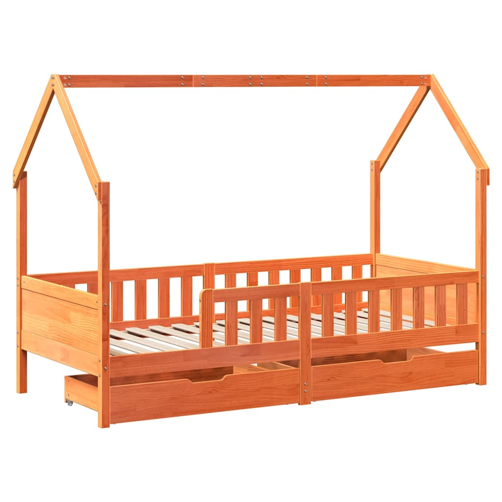 Structure du lit pour les enfants avec tiroirs en bois Pin 90x200 cm