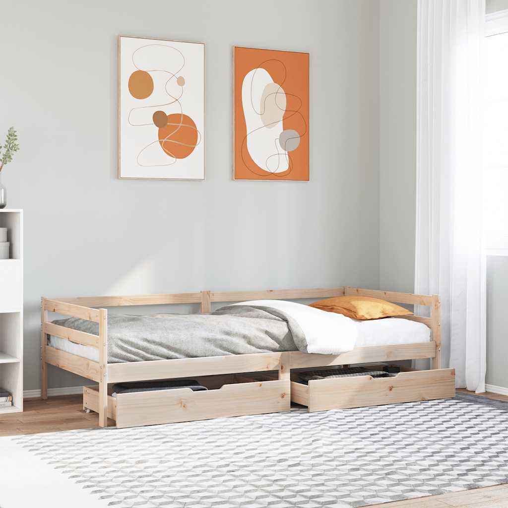 Vetonek Sofá cama con cajones madera maciza de pino 90x200 cm