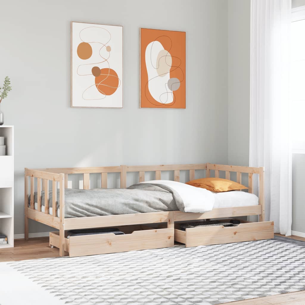 Vetonek Sofá cama con cajones madera maciza de pino 90x200 cm