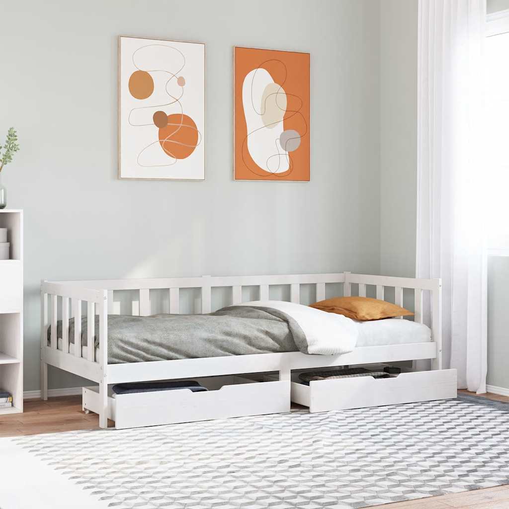 Vetonek Sofá cama con cajones madera maciza de pino blanca 90x190 cm