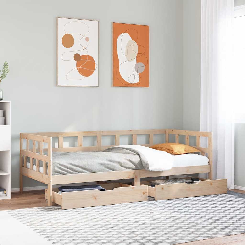 Vetonek Sofá cama con cajones madera maciza de pino 90x200 cm