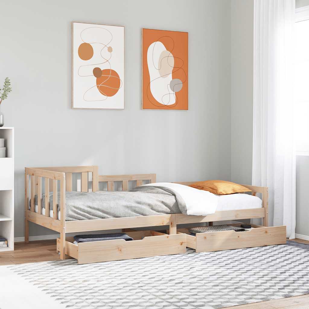 Vetonek Sofá cama con cajones madera maciza de pino 80x200 cm