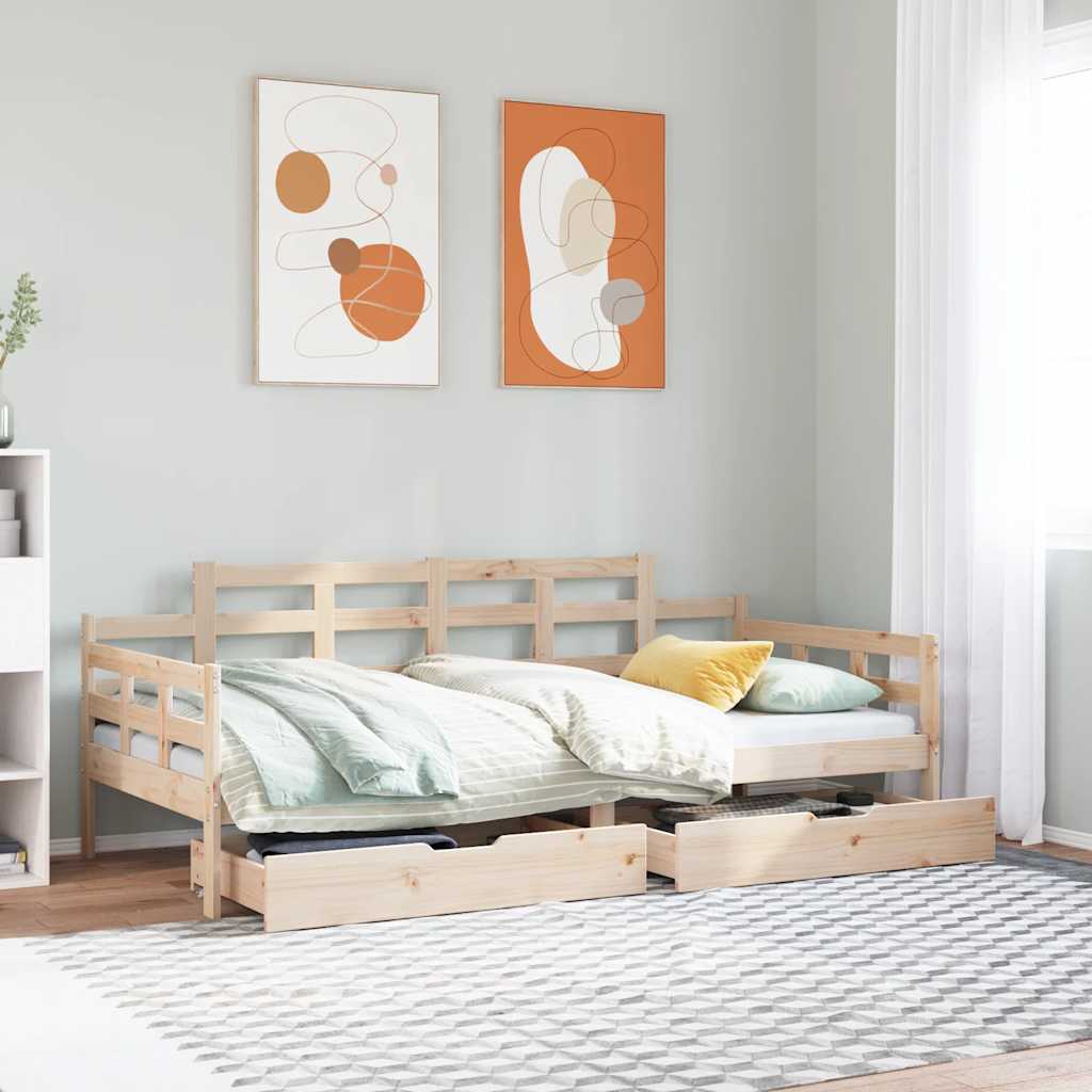 Vetonek Sofá cama con cajones madera maciza de pino 90x200 cm