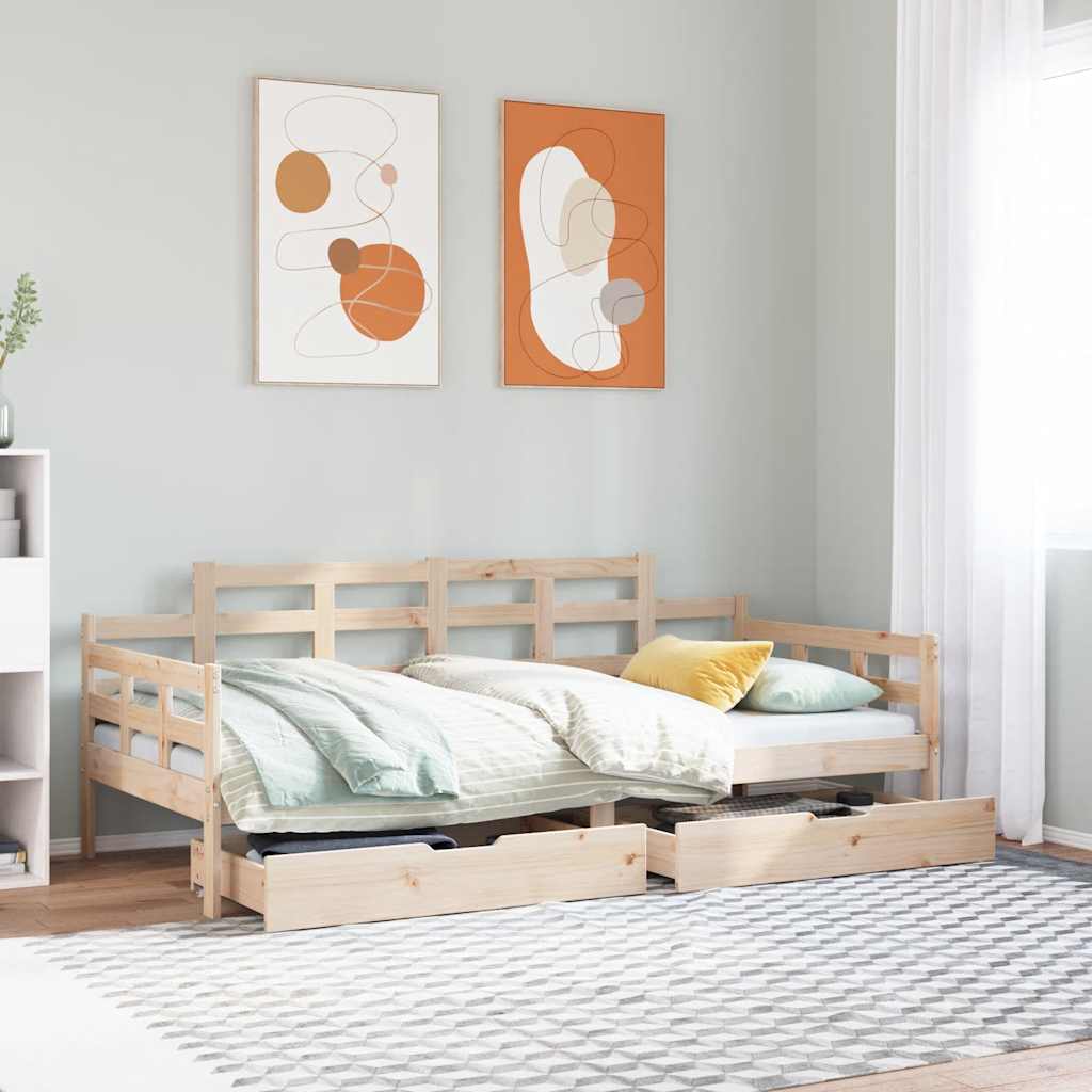 Vetonek Sofá cama con cajones madera maciza de pino 80x200 cm