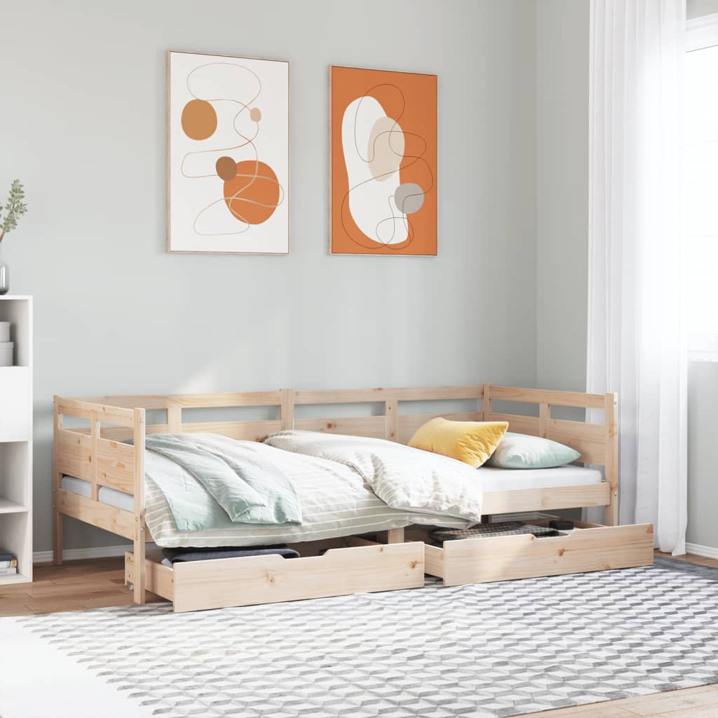 Vetonek Sofá cama con cajones madera maciza de pino 90x200 cm