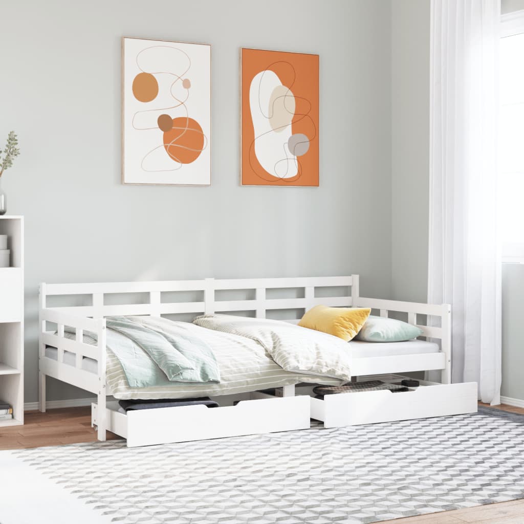 Vetonek Sofá cama con cajones madera maciza de pino blanca 90x190 cm