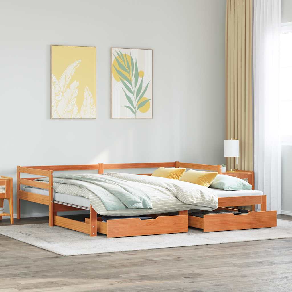 Vetonek Sofá cama nido con cajones madera maciza de pino 90x200 cm