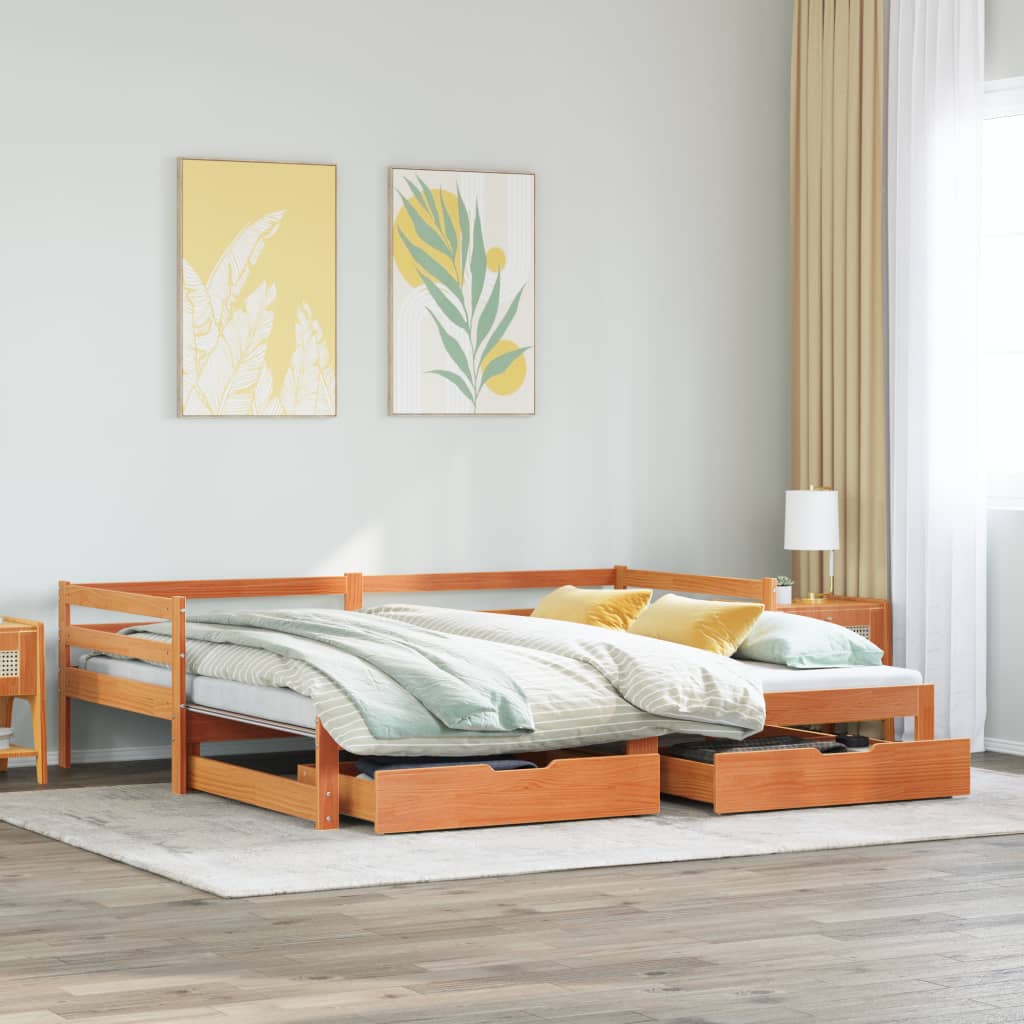 Vetonek Sofá cama nido con cajones madera maciza de pino 90x190 cm