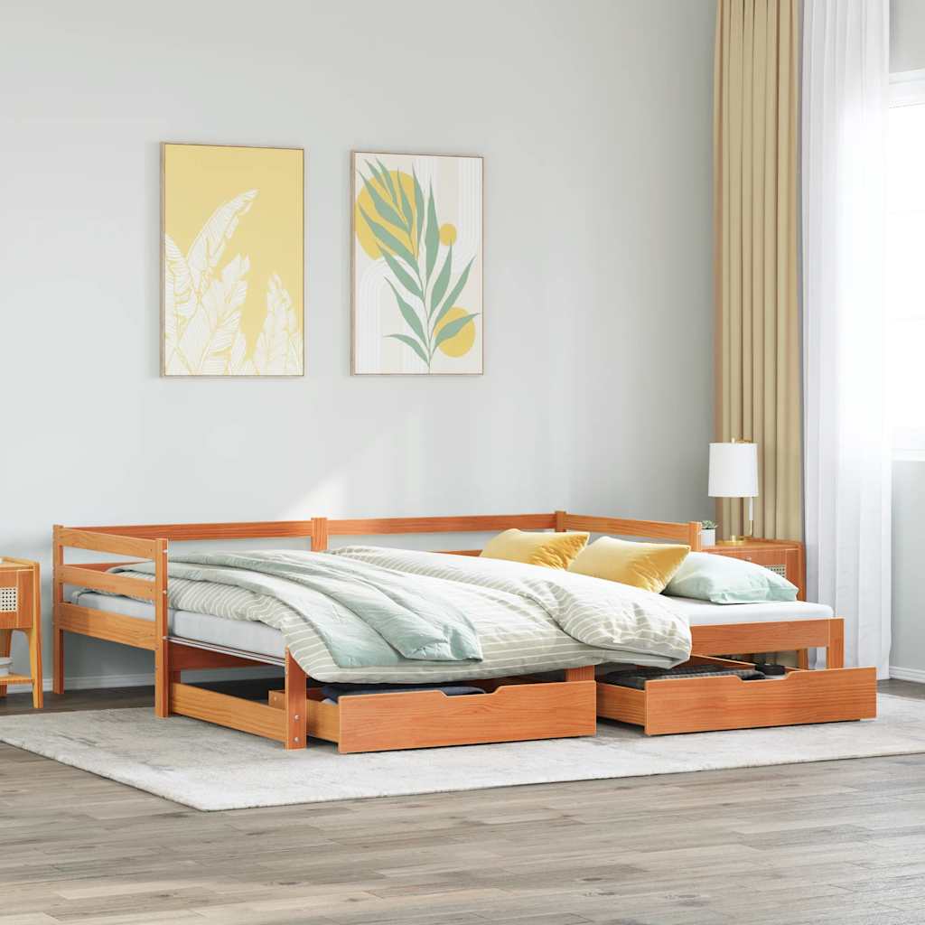 Vetonek Sofá cama nido con cajones madera maciza de pino 80x200 cm