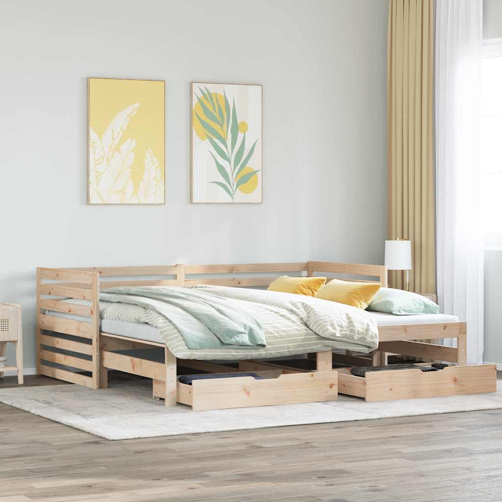 Vetonek Sofá cama con cajones madera maciza de pino 90x200 cm