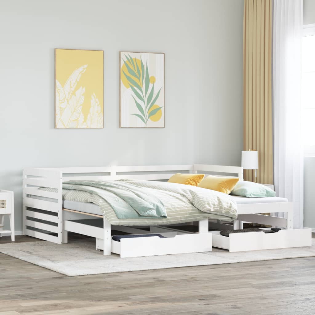 Vetonek Sofá cama con cajones madera maciza de pino blanco 90x200 cm