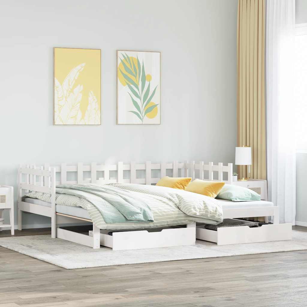 Vetonek Sofá cama nido con cajones sin colchón blanco 80x200 cm