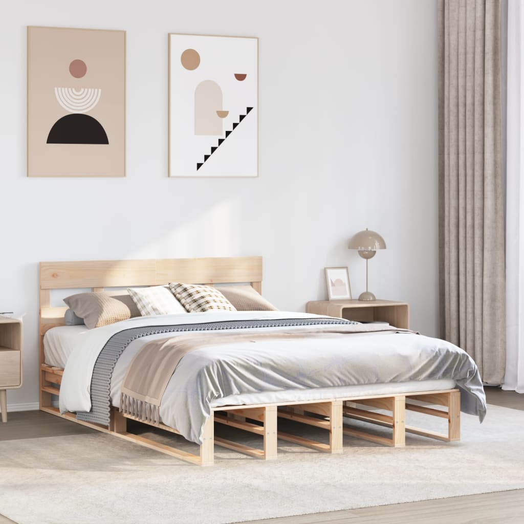 Vetonek Estructura de cama sin colchón madera maciza de pino 120x190 cm