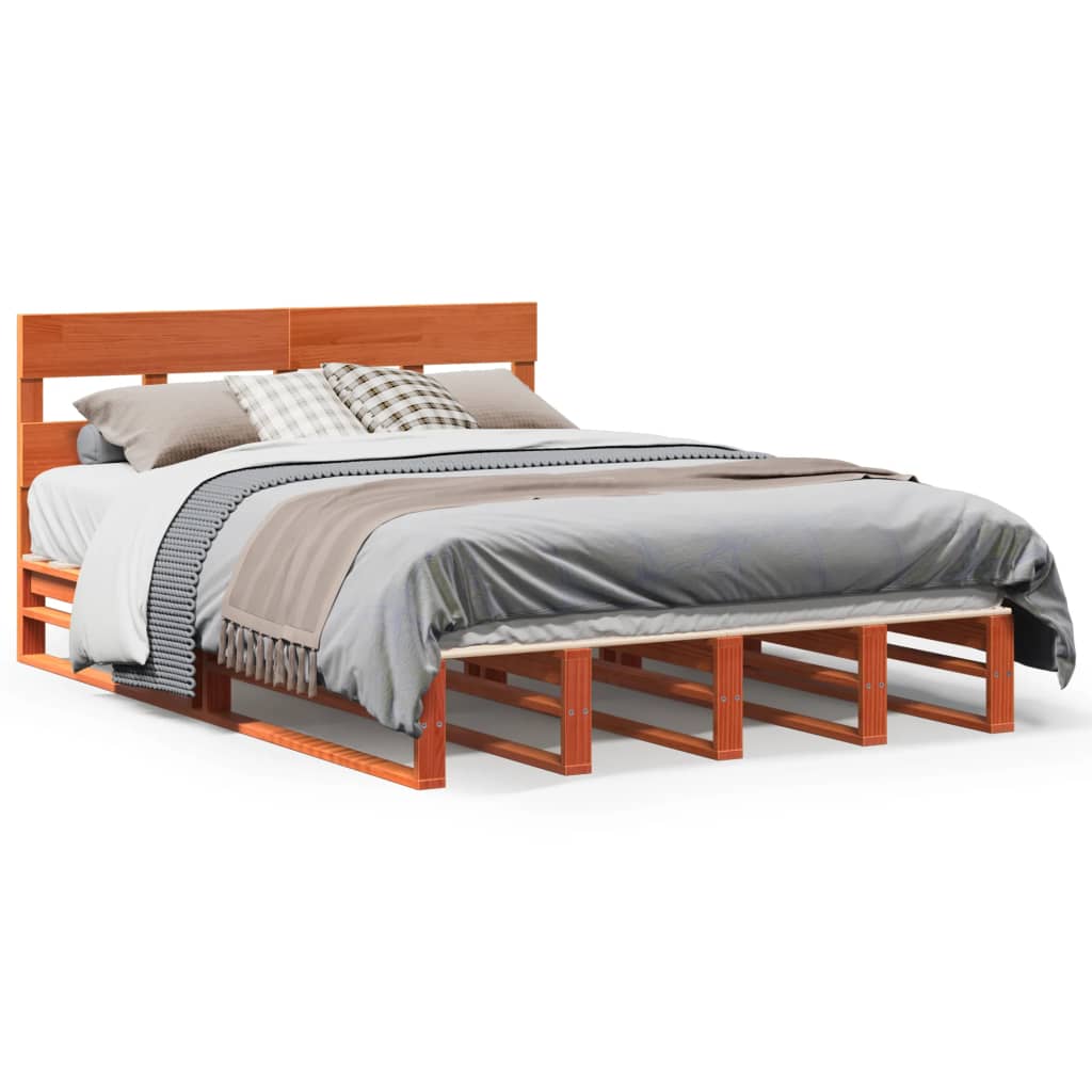 Vetonek Estructura de cama sin colchón madera maciza marrón 135x190 cm