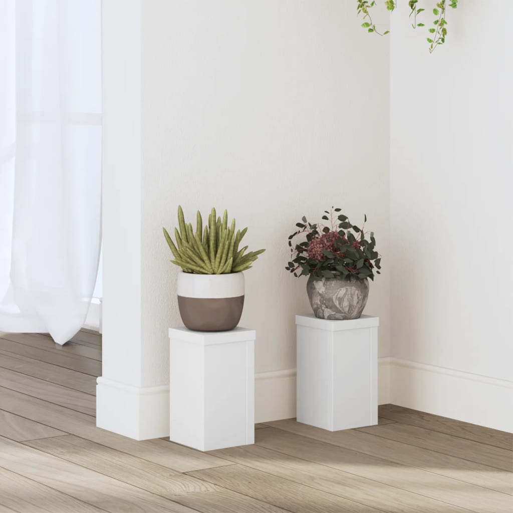 Vetonek Soportes de plantas 2 uds madera ingeniería blanco 10x10x18 cm