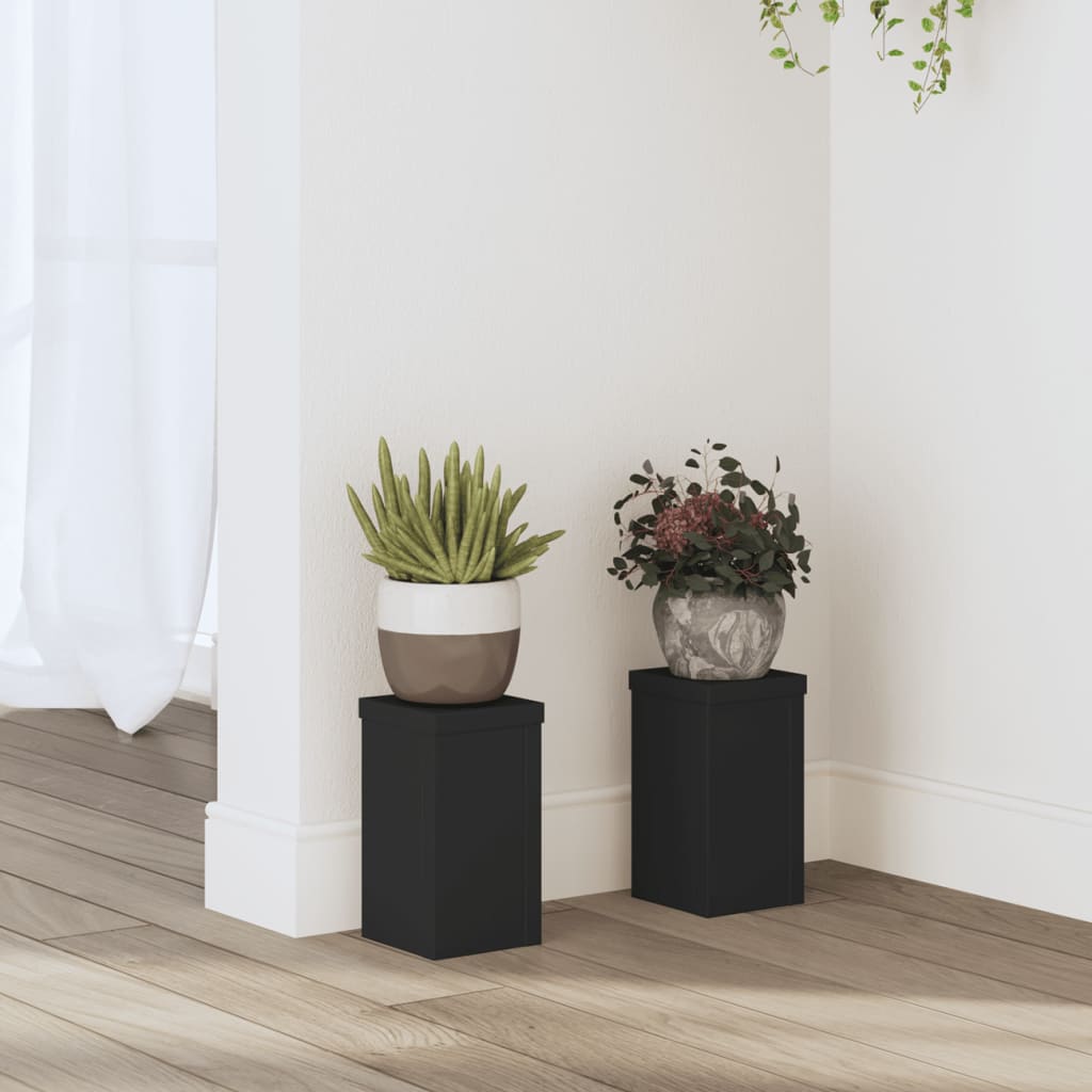 Vetonek Soportes de plantas 2 uds madera ingeniería negro 10x10x18 cm