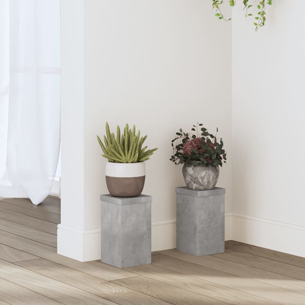 Vetonek Soportes de plantas 2 uds madera gris hormigón 10x10x18 cm