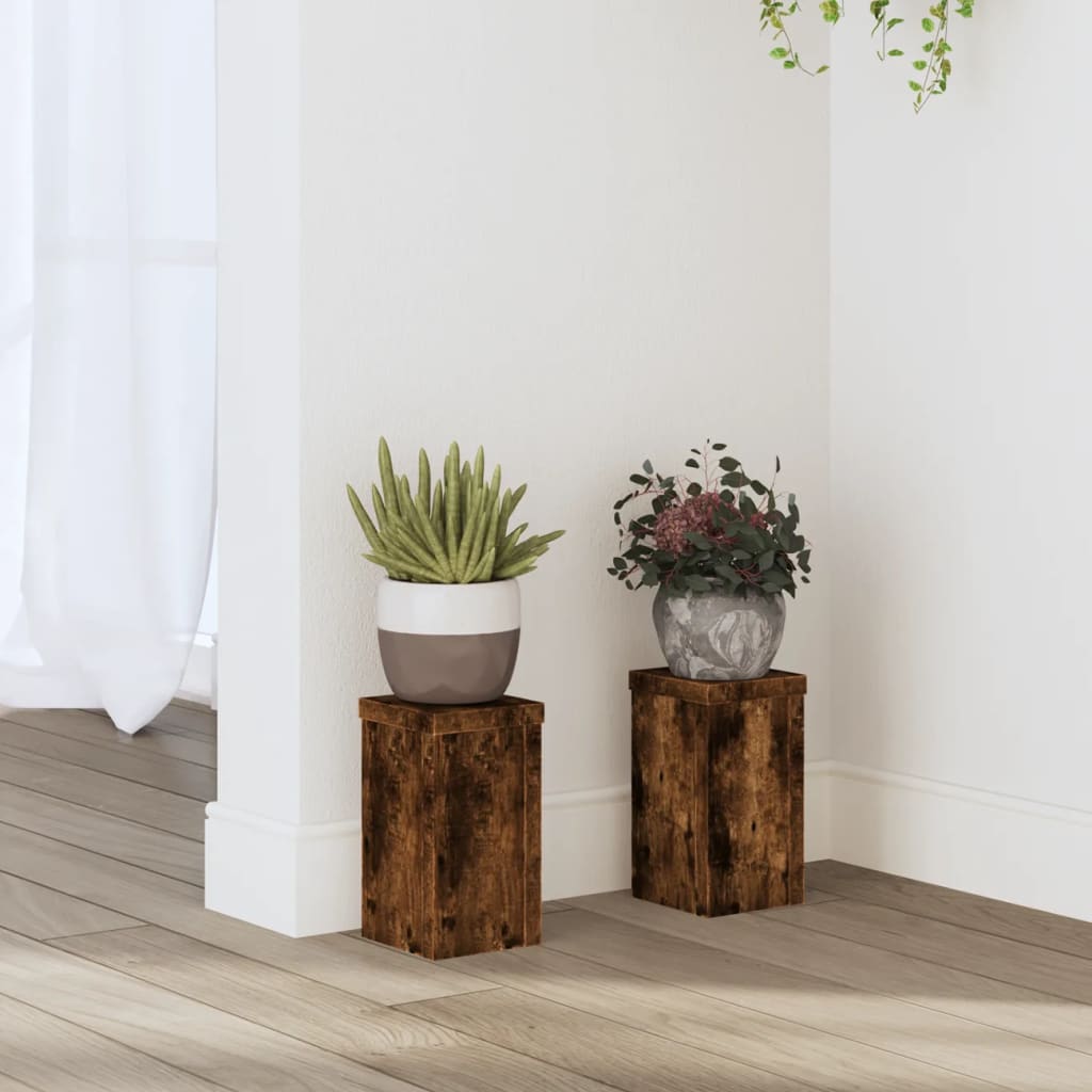 Vetonek Soportes de plantas 2 uds madera roble ahumado 10x10x18 cm