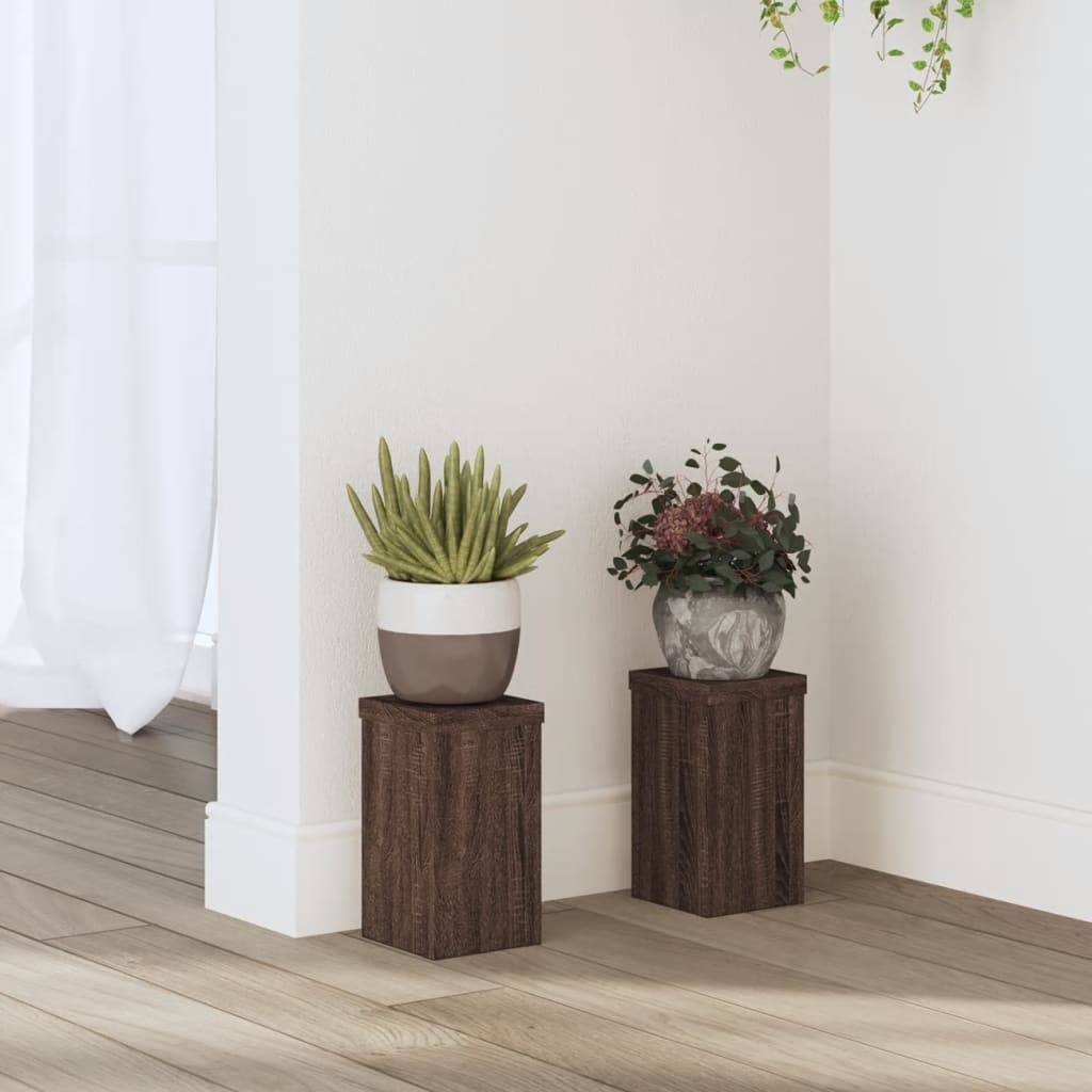 Vetonek Soportes de plantas 2 uds madera marrón roble 10x10x18 cm