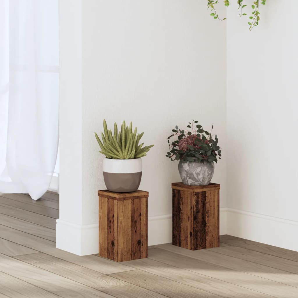 Vetonek Soportes de plantas 2 uds madera roble envejecido 10x10x18 cm