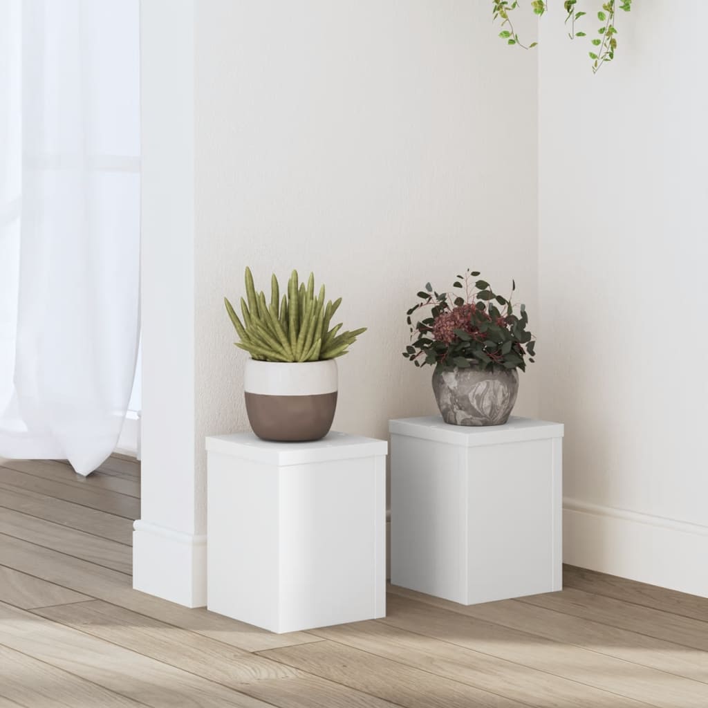 Vetonek Soportes de plantas 2 uds madera ingeniería blanco 10x10x18 cm