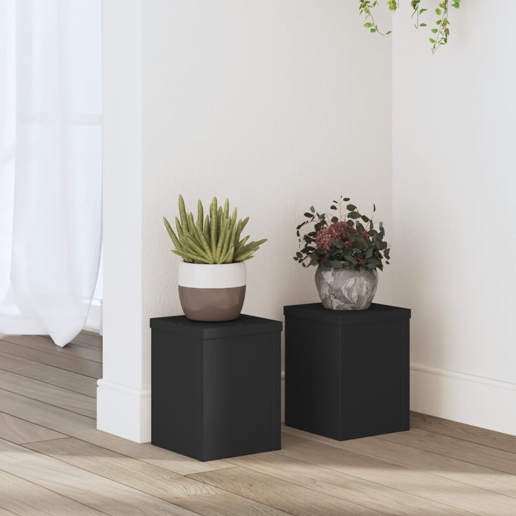 Vetonek Soportes de plantas 2 uds madera ingeniería negro 15x15x20 cm