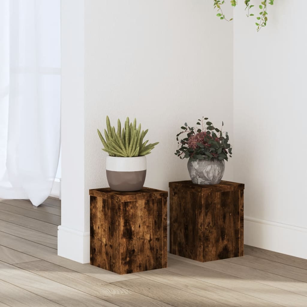 Vetonek Soportes de plantas 2 uds madera roble ahumado 15x15x20 cm