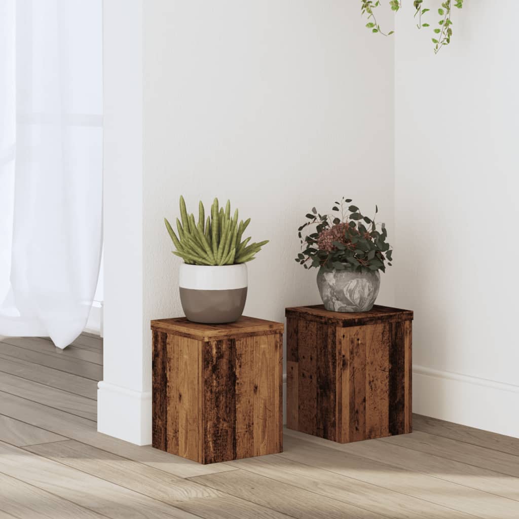 Vetonek Soportes de plantas 2 uds madera roble envejecido 15x15x20 cm