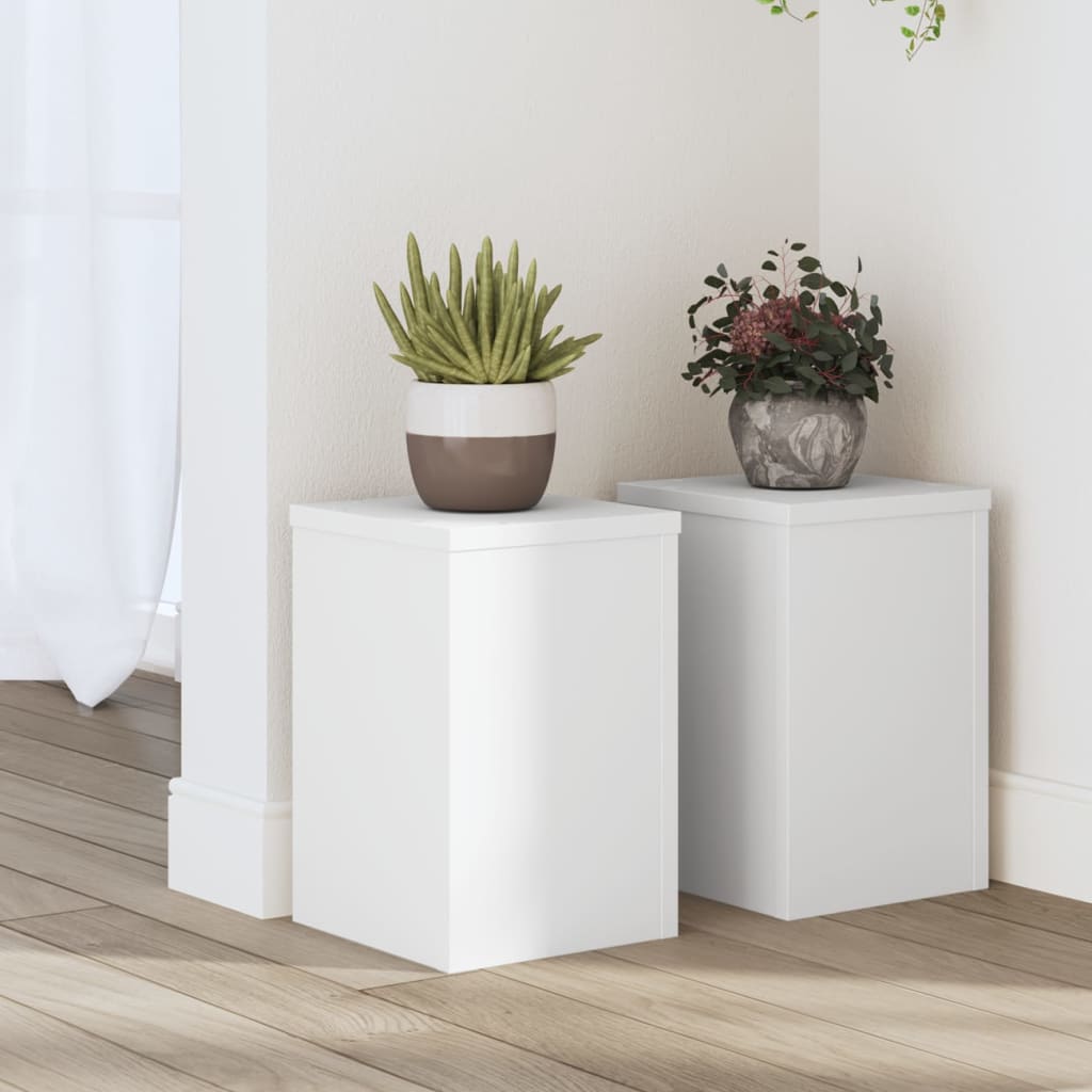 Vetonek Soportes de plantas 2 uds madera ingeniería blanco 20x20x30 cm