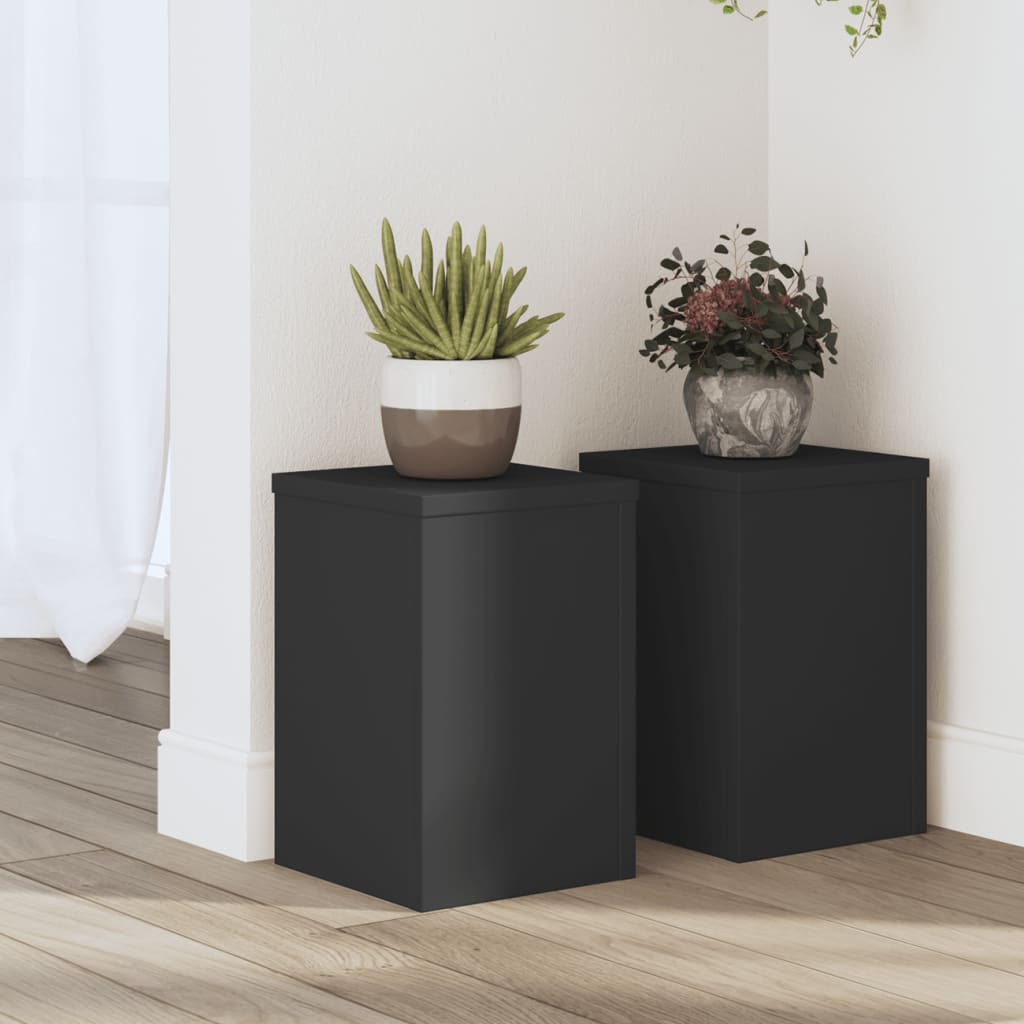 Vetonek Soportes de plantas 2 uds madera ingeniería negro 20x20x30 cm