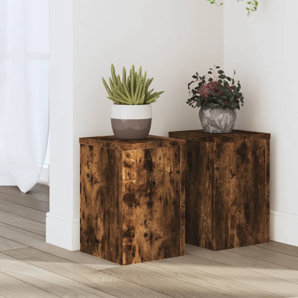 Vetonek Soportes de plantas 2 uds madera roble ahumado 20x20x30 cm