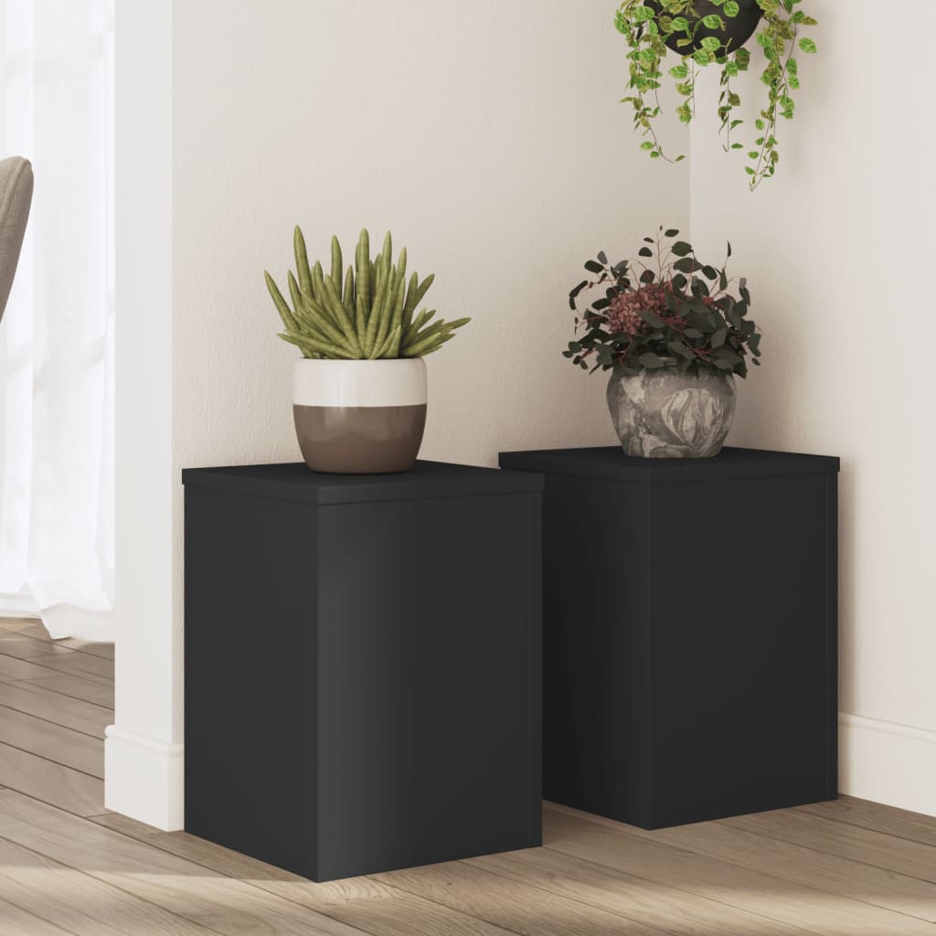 Vetonek Soportes de plantas 2 uds madera ingeniería negro 25x25x35 cm