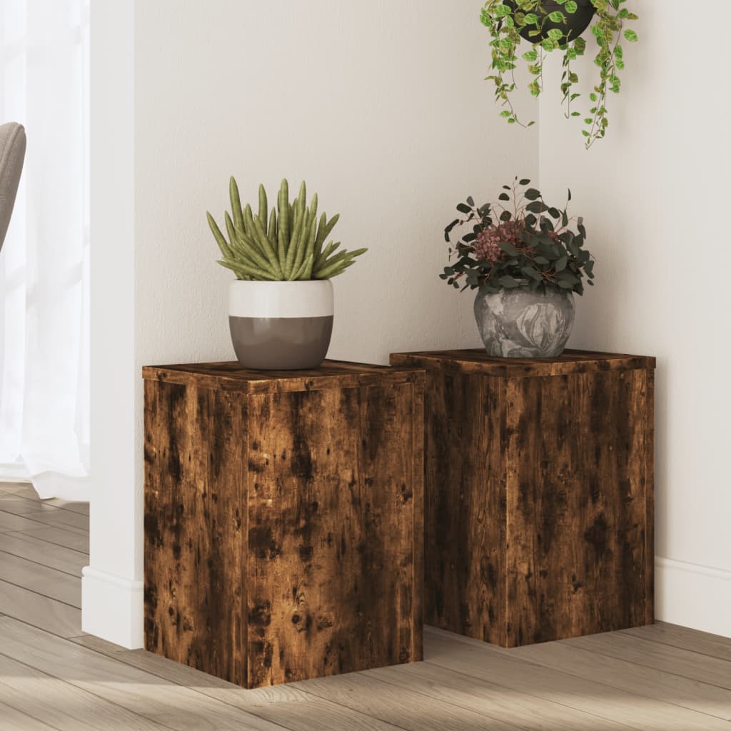 Vetonek Soportes de plantas 2 uds madera roble ahumado 25x25x35 cm