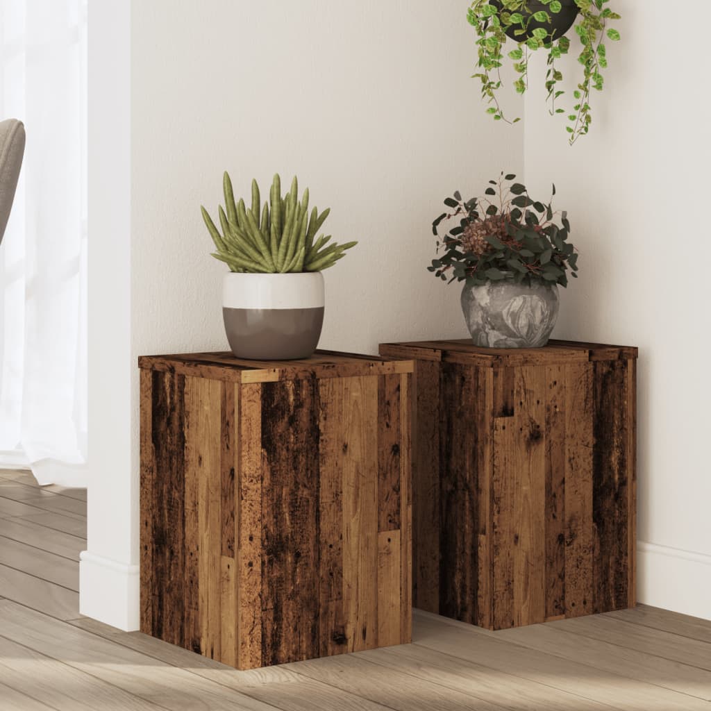 Vetonek Soportes de plantas 2 uds madera roble envejecido 25x25x35 cm