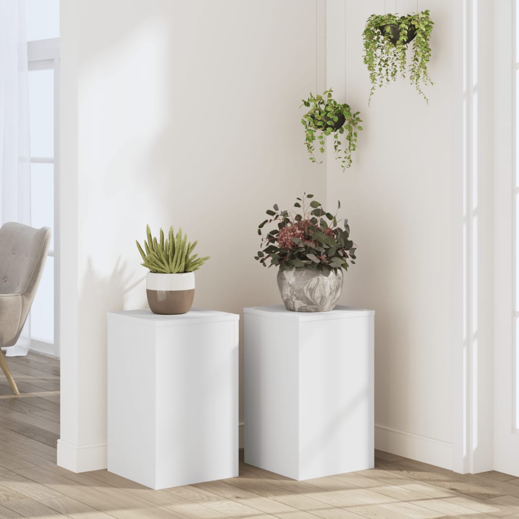 Vetonek Soportes de plantas 2 uds madera ingeniería blanco 30x30x50 cm