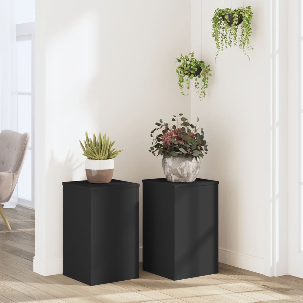 Vetonek Soportes de plantas 2 uds madera ingeniería negro 30x30x50 cm