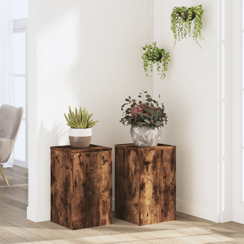 Vetonek Soportes de plantas 2 uds madera roble ahumado 30x30x50 cm