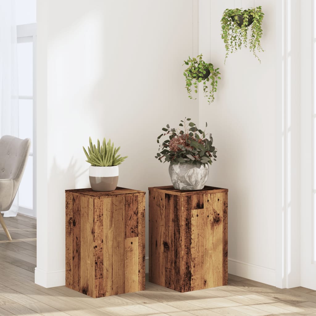 Vetonek Soportes de plantas 2 uds madera roble envejecido 30x30x50 cm