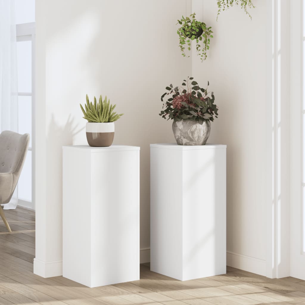 Vetonek Soportes de plantas 2 uds madera ingeniería blanco 30x30x70 cm