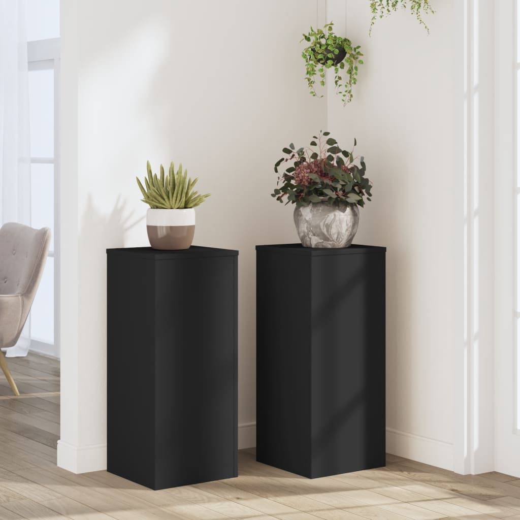 Vetonek Soportes de plantas 2 uds madera ingeniería negro 30x30x70 cm